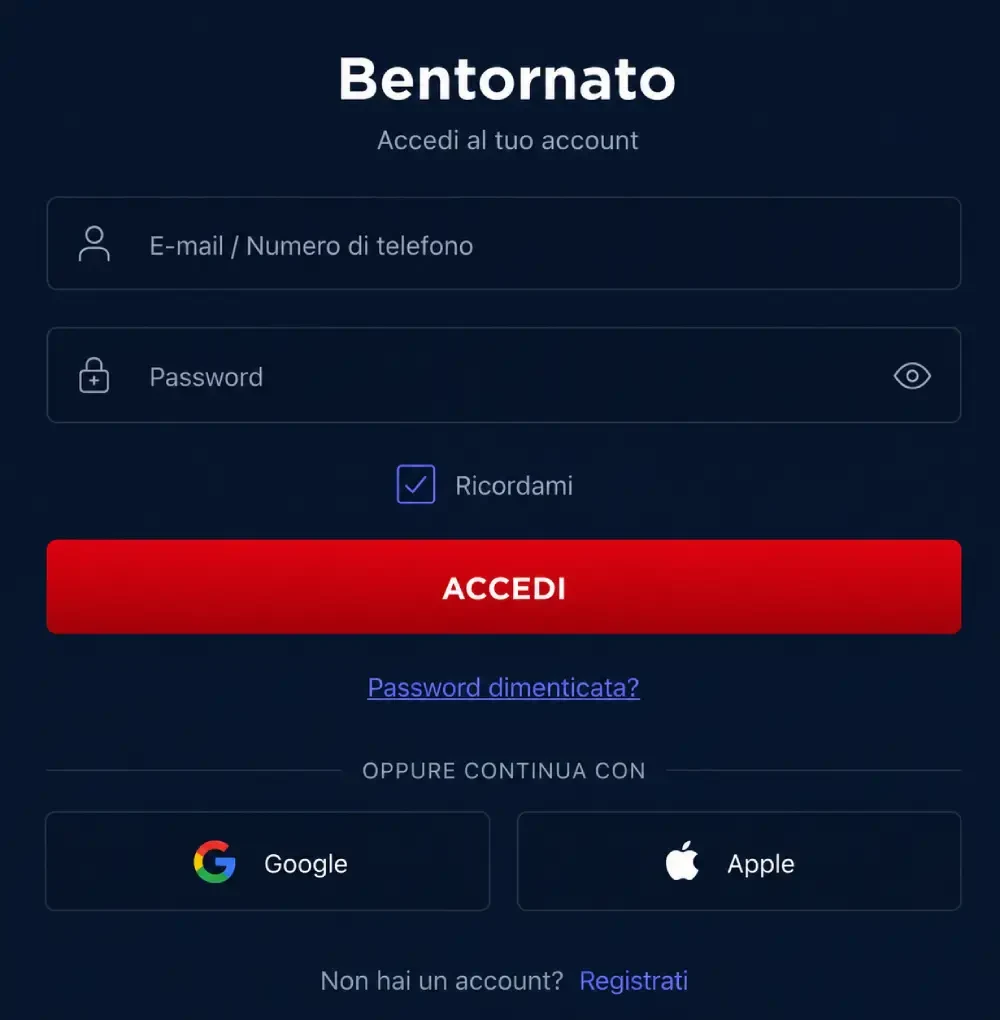 VegasHero login &mdash; Bentornato